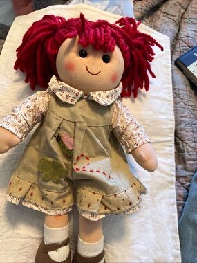 Unk Red-Haired Plush Rag Doll with Beige Dress